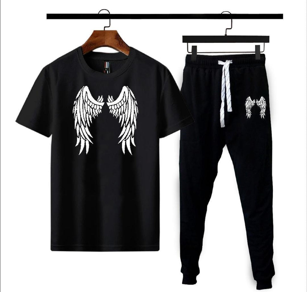 Men Black Angel Wings Track Suit Cotton Medium to XL