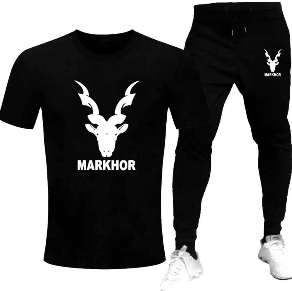 Men Cotton Printed Markhor Track Suit Black Slim Fit