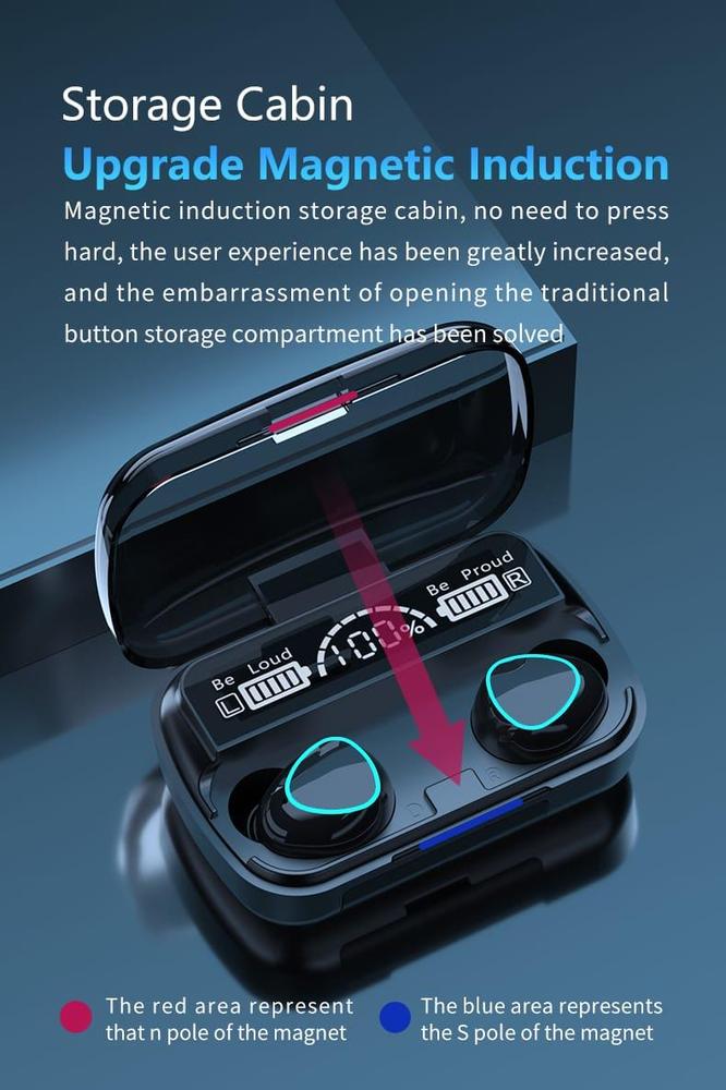 M10 Digital Display Earbuds Black Rechargeable Bluetooth 5.1